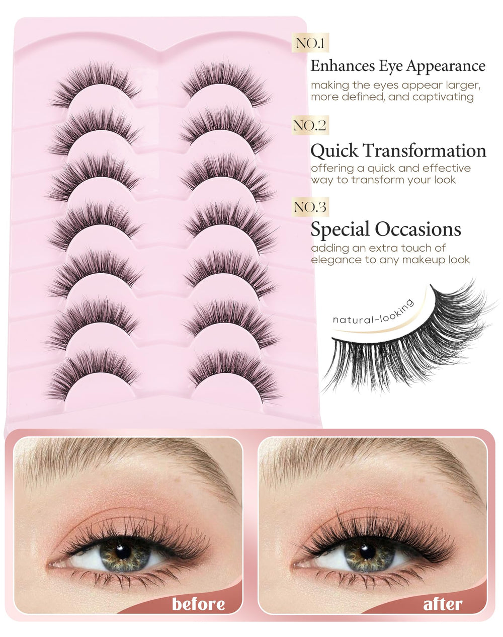 Onlyall Natural Lashes soft-feel lashes deliver featherweight comfort for all-day wear.