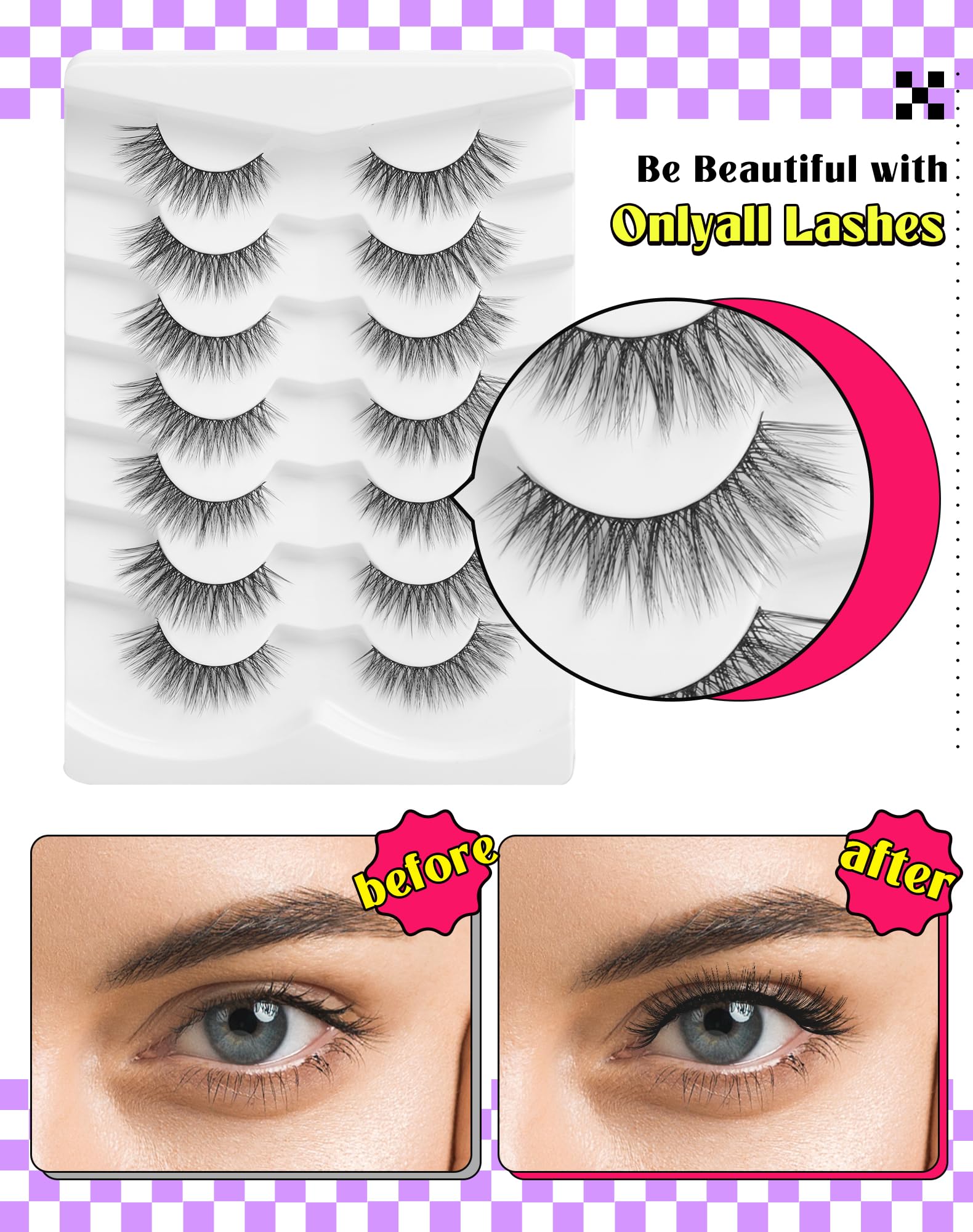 Onlyall Natural Lashes weightless feel with featherweight fibers for all-day comfort
