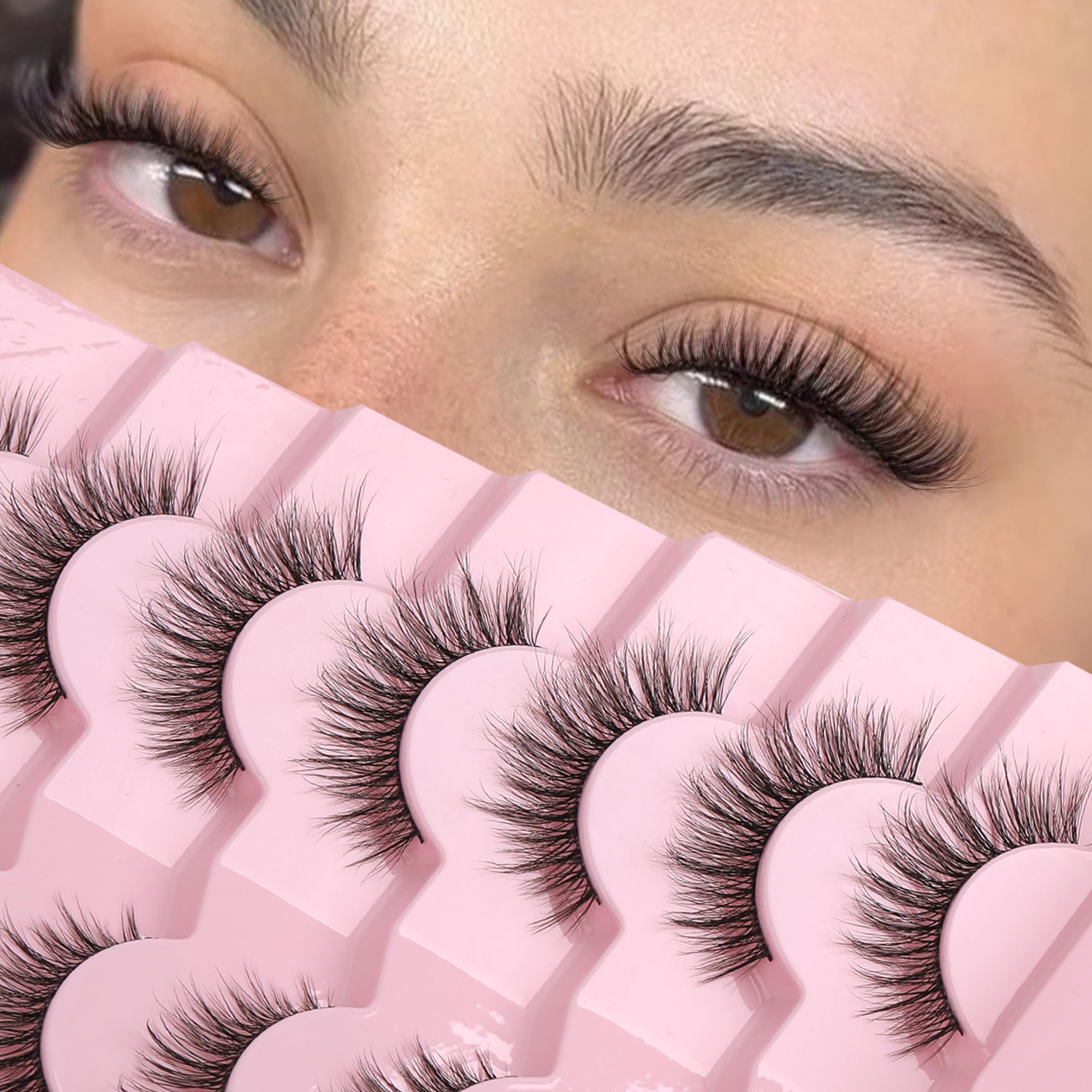 Onlyall Natural Lashes Wispy closeup highlights ultra-thin band for natural look.