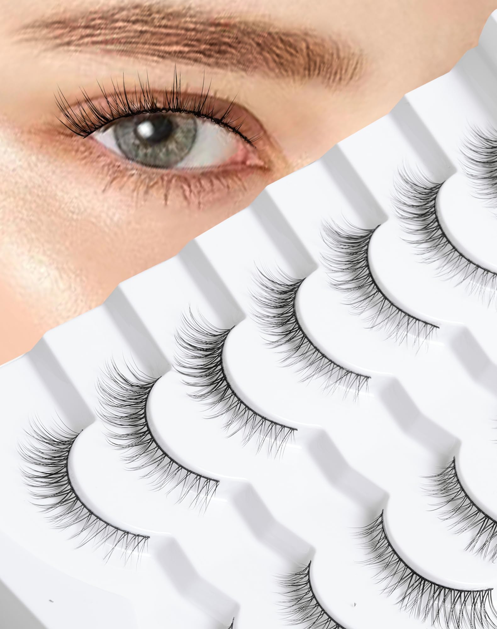 Onlyall Natural Lashes wispy lashes close-up with ultra-thin band for natural daily wear.