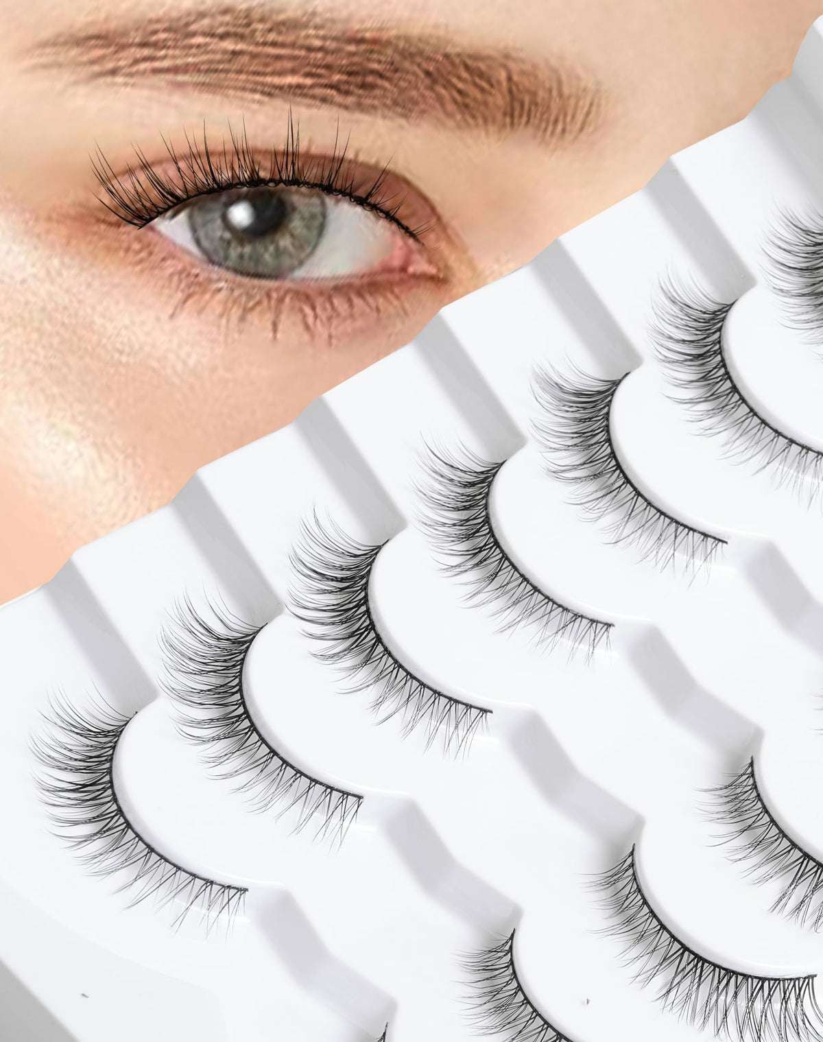 Onlyall Natural Lashes wispy lashes close-up with ultra-thin band for natural daily wear.