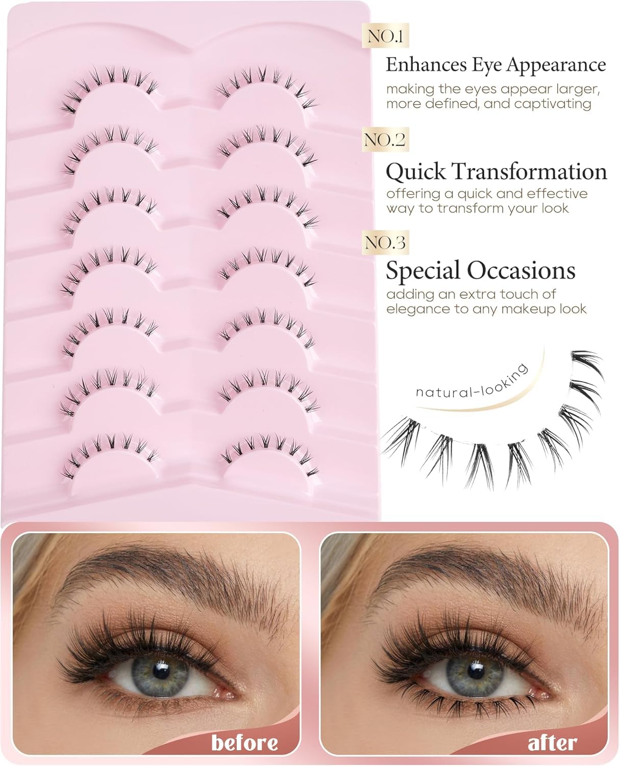 Onlyall weightless featherweight lashes feel soft for all-day comfort.