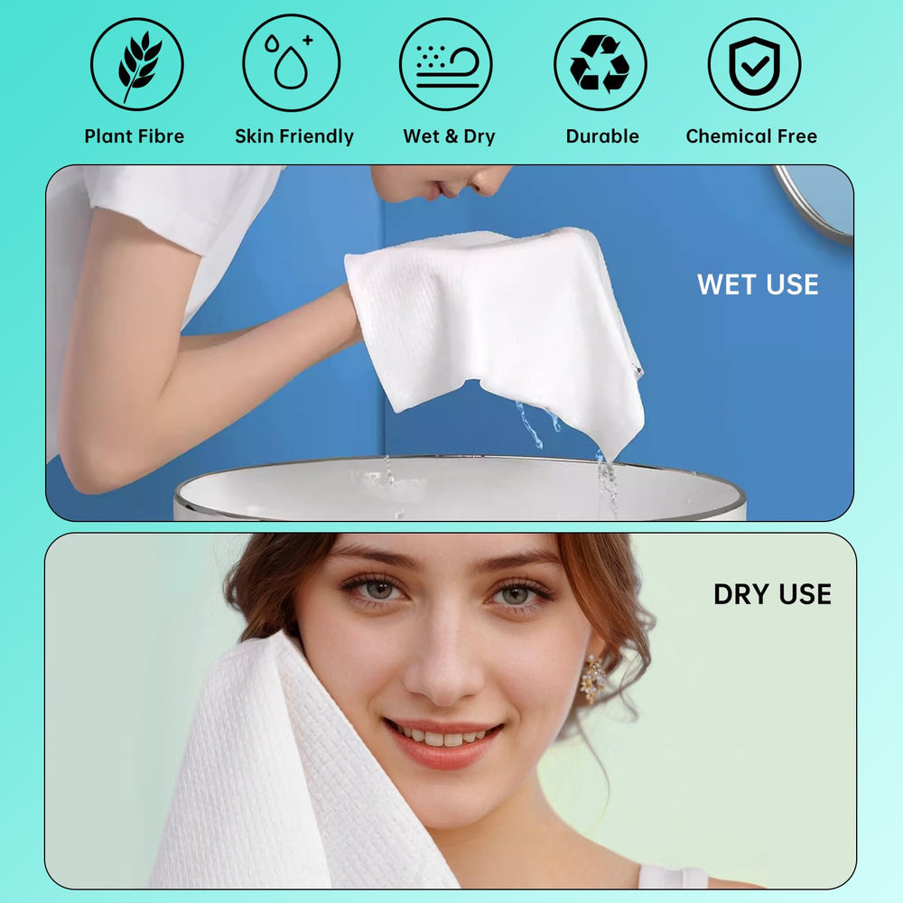 ONLYCARE toallitas faciales desechables 100% algodón, sin químicos ni fragancias, para pieles sensibles.