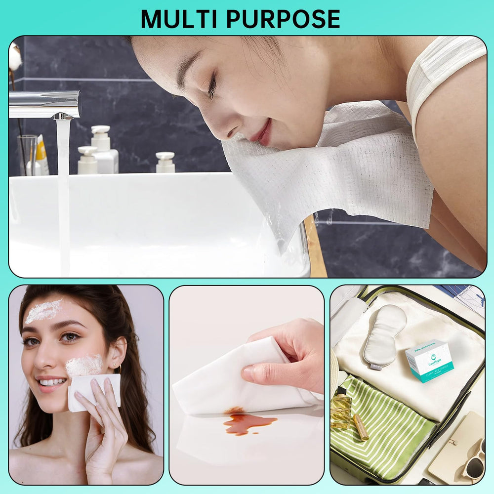 ONLYCARE toallitas faciales desechables biodegradables, práctica para viajes y uso diario.