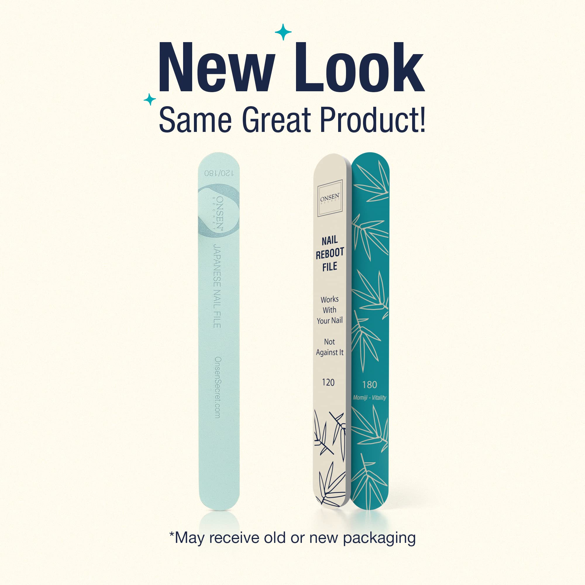 Onsen Secret double-sided nail file 120/180 grit front view showing professional versatility