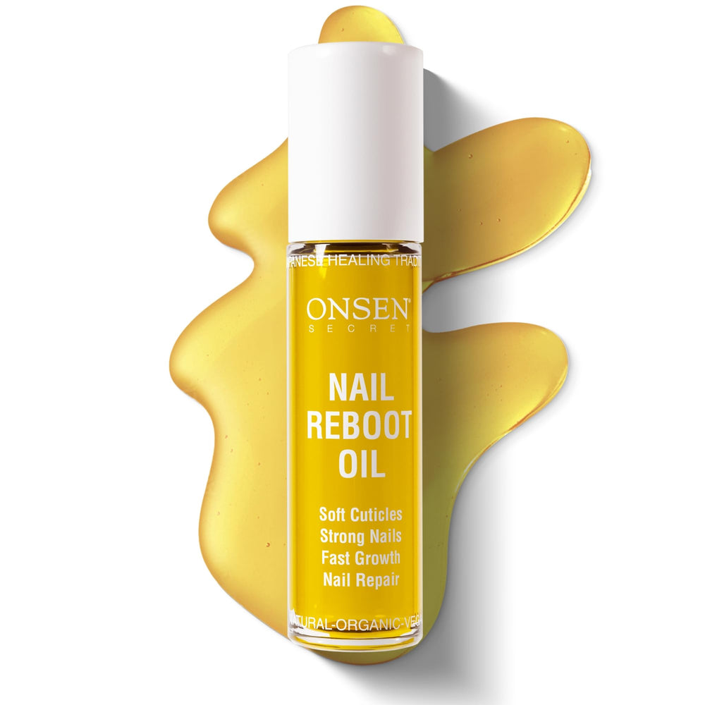 Aceite reparador Onsen Secret en botella de 10 ml fortalece uñas y cutículas.