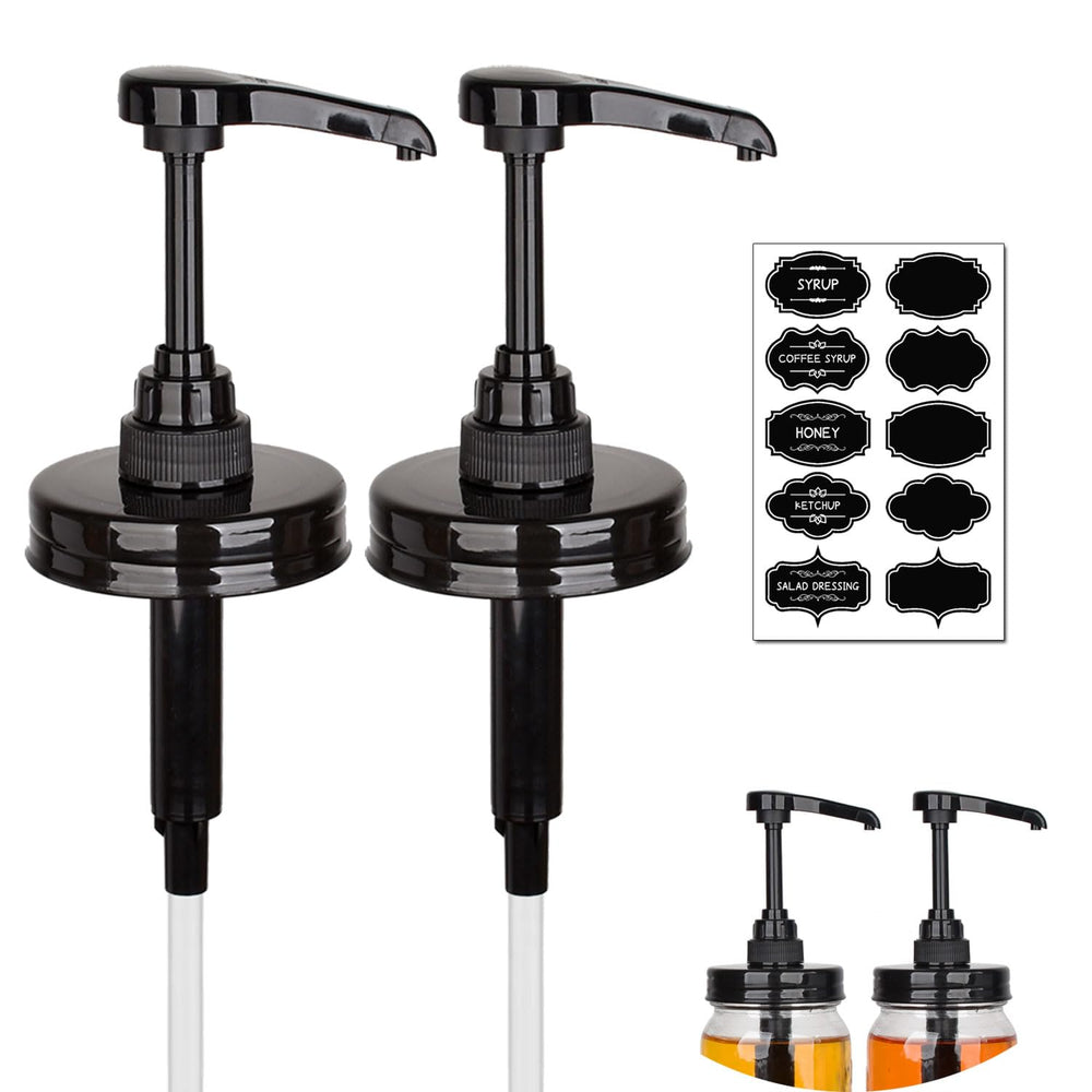 Onsogi 2-pack mason jar pump lids for regular-mouth jars, mess-free syrup dispensing.