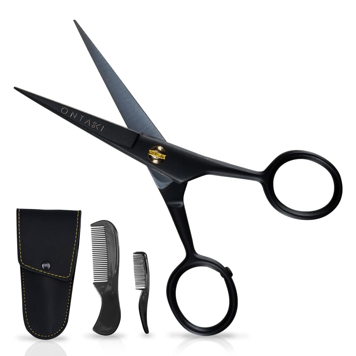 Ontaki mustache scissors 5-inch black bevel edge for precise trimming.