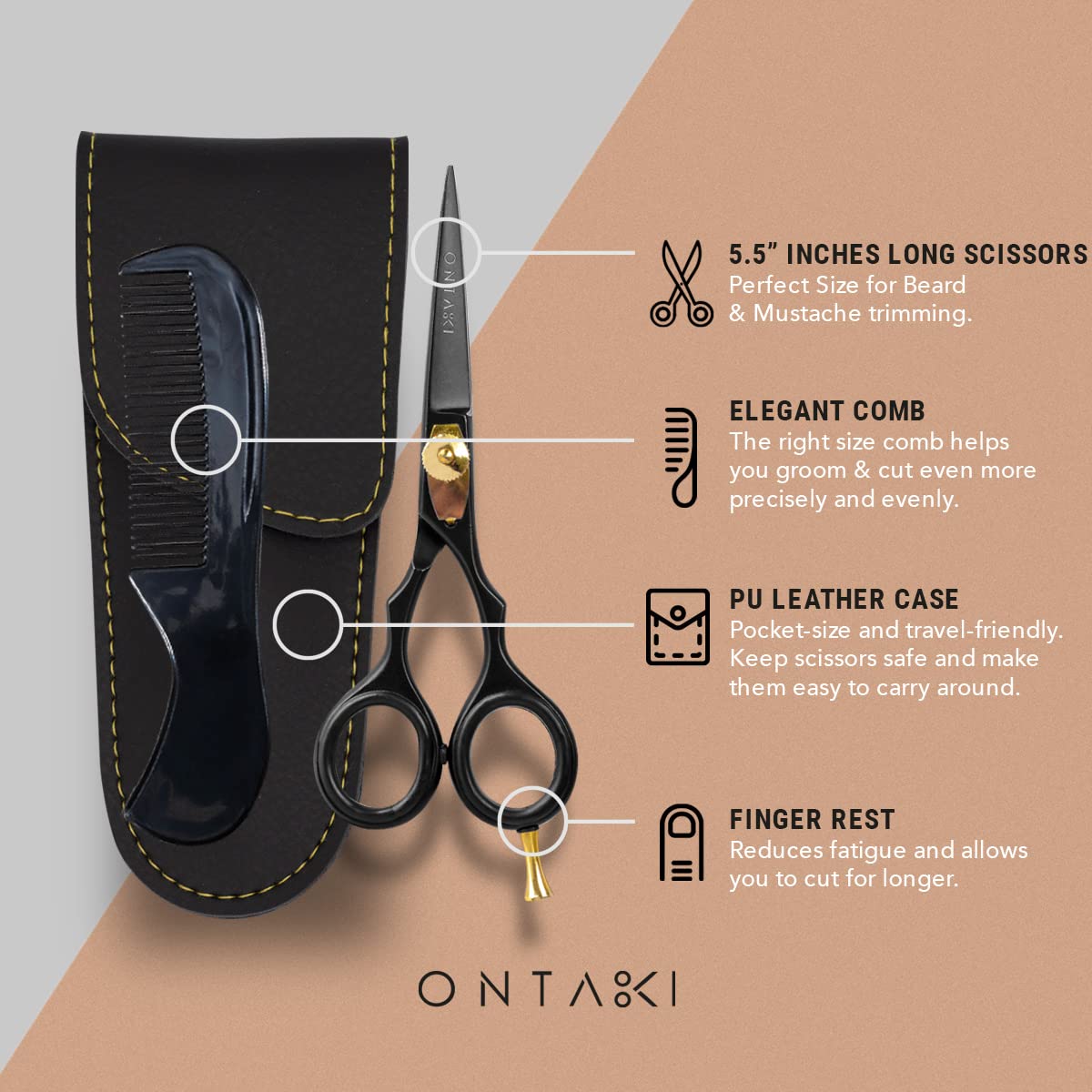 ONTAKI travel kit including pro combs and leather case for on-the-go style