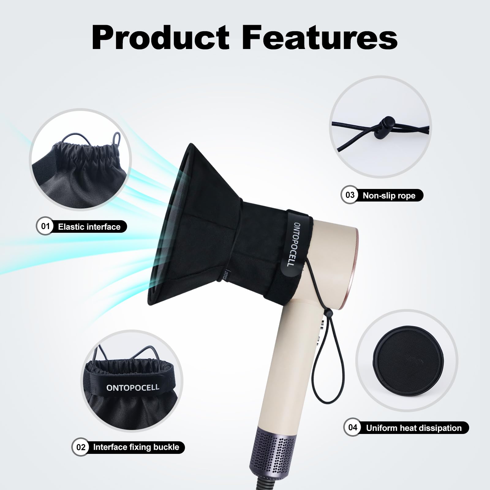 ONTOPOCELL diffuser with perforated mesh demonstrates even heat distribution for gentle styling.