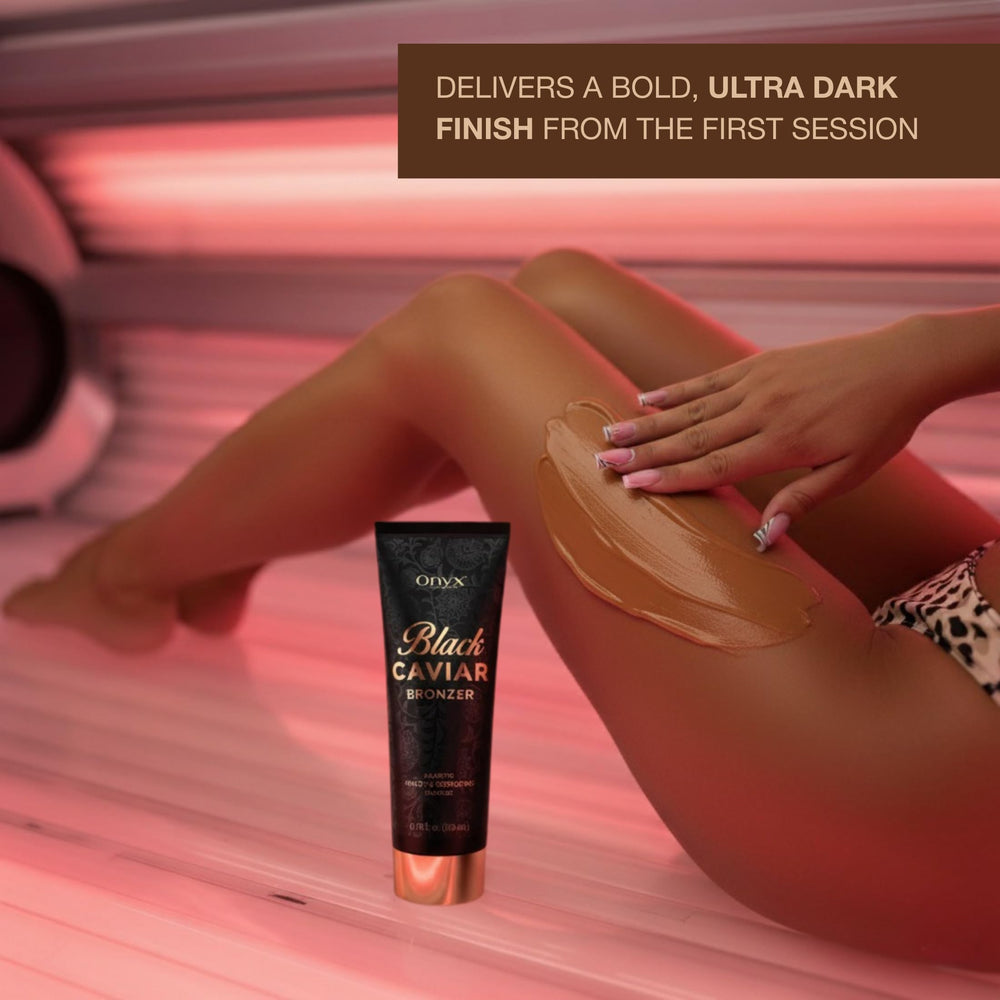 Onyx Black Caviar tanning lotion creamy texture supports smooth, even coverage