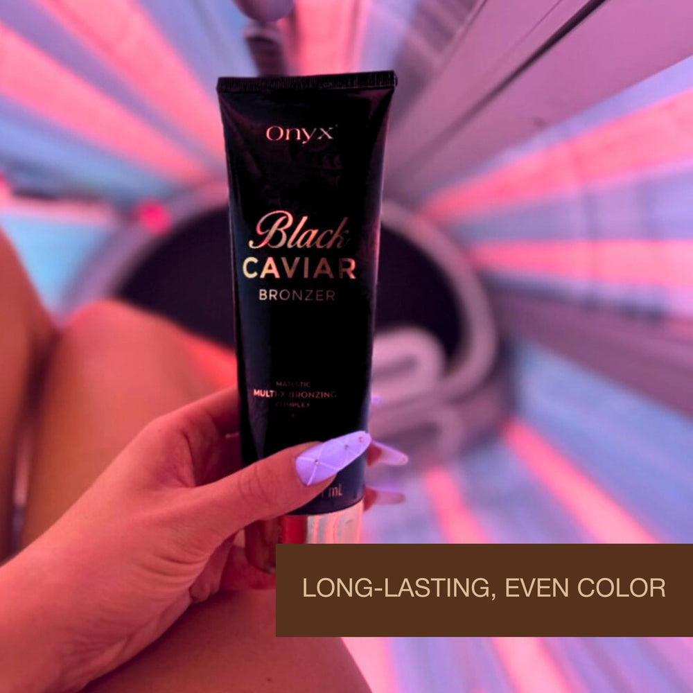 Onyx Black Caviar lotion pump shows easy, mess-free dispensing