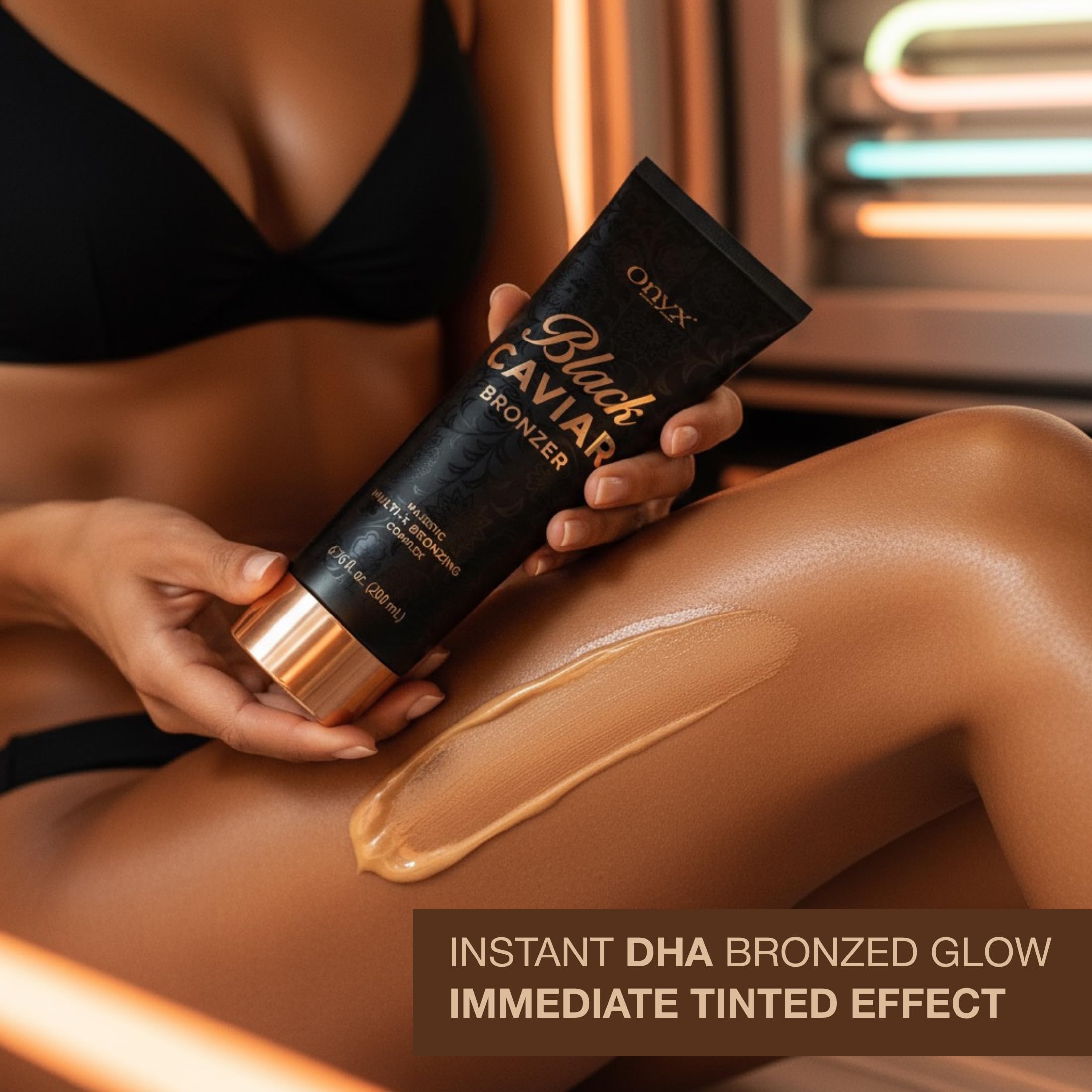 Onyx Black Caviar lotion being spread demonstrates even application for smoother coverage