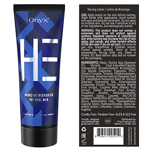 Onyx HE muscle bronzing complex enhances defined contours during tanning