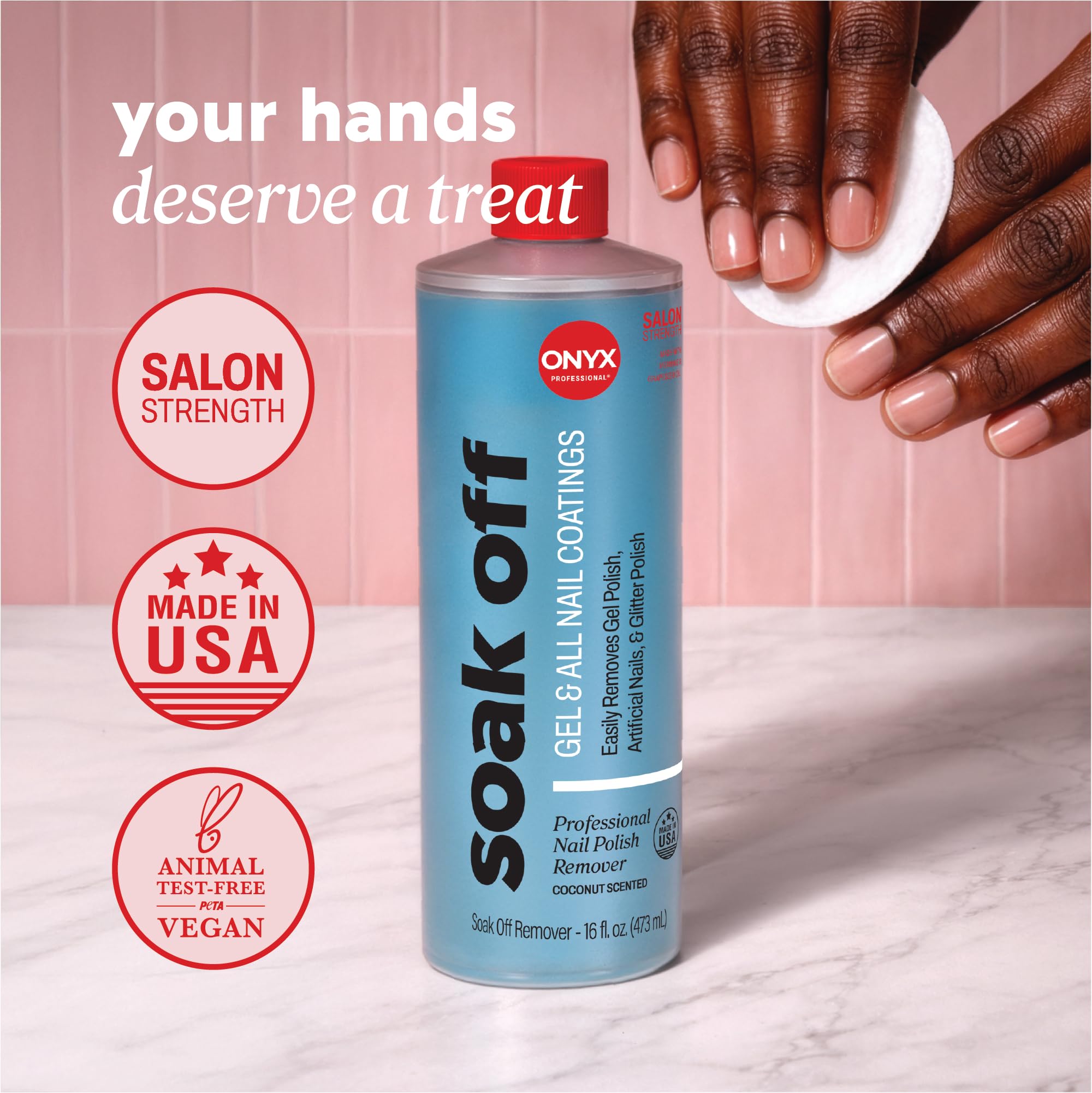 Removedor Onyx Professional para gel remojado en recipiente para retirada efectiva.