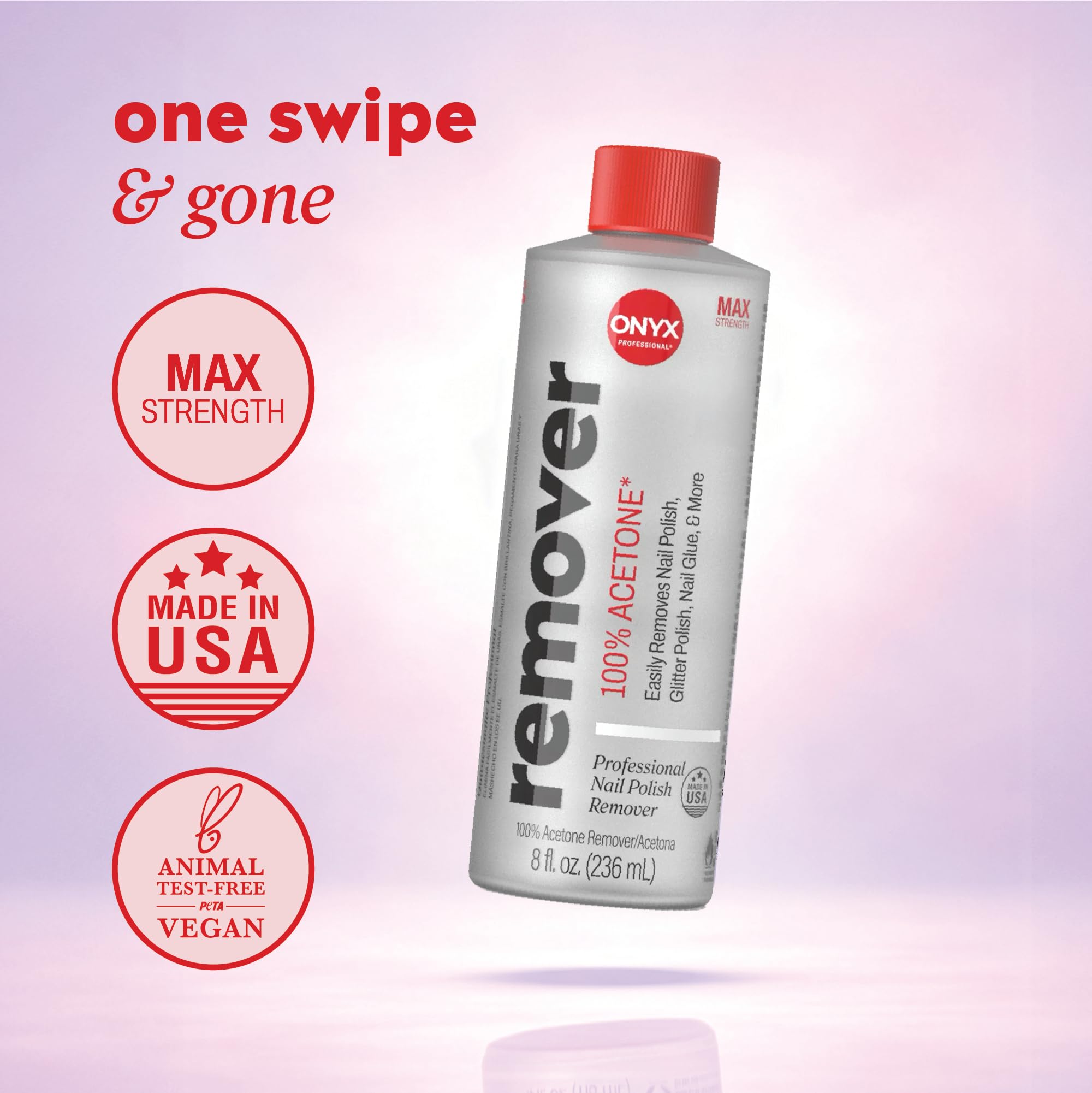 Removedor para esmalte en gel y brillos de Onyx Professional con eficacia.