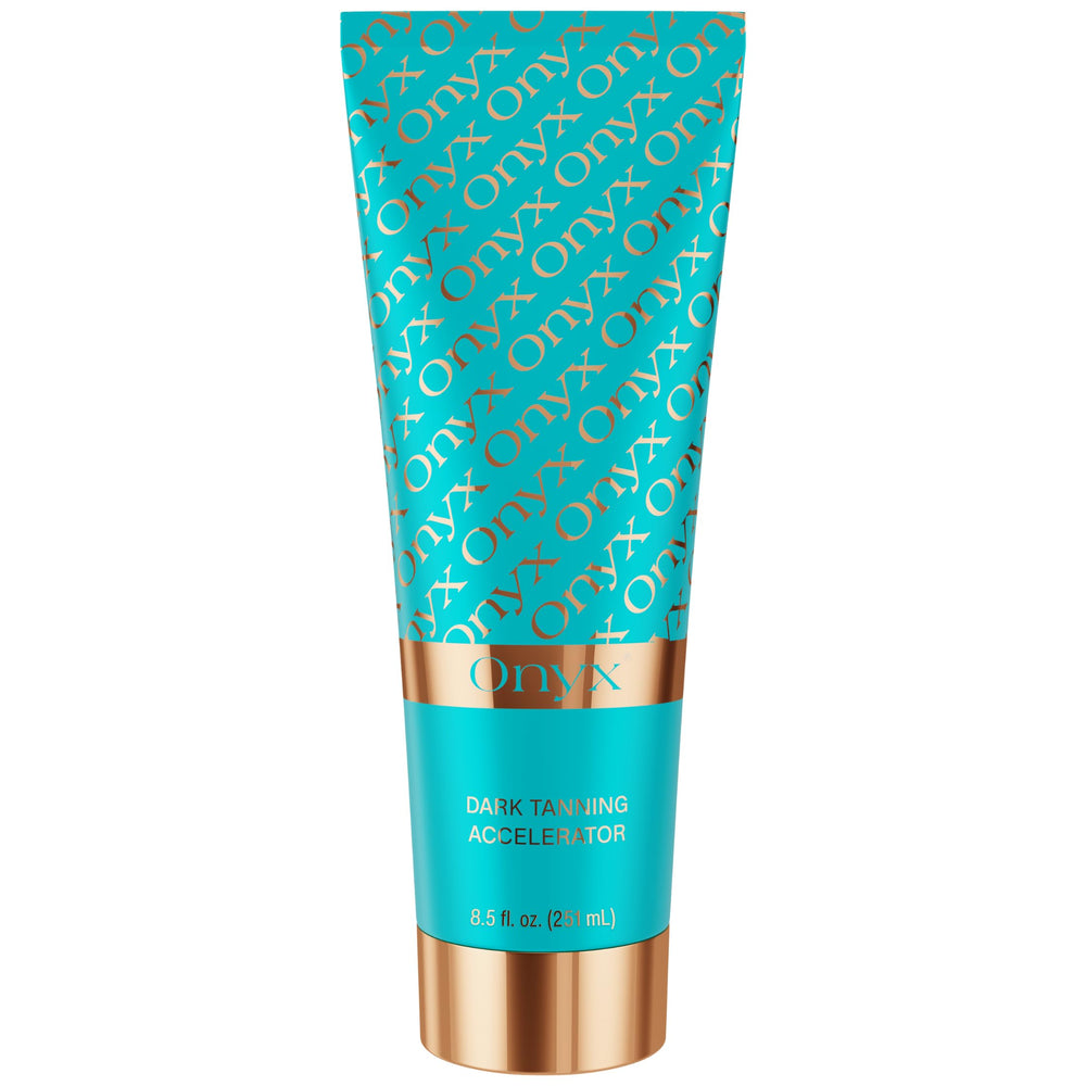 Onyx Strongest Dark Tanning Accelerator Lotion bottle for streak-free, bronzer-free tanning.