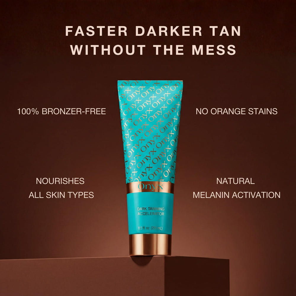 Onyx Strongest Dark Tanning Accelerator Lotion used in indoor tanning bed for quick-absorbing glow.