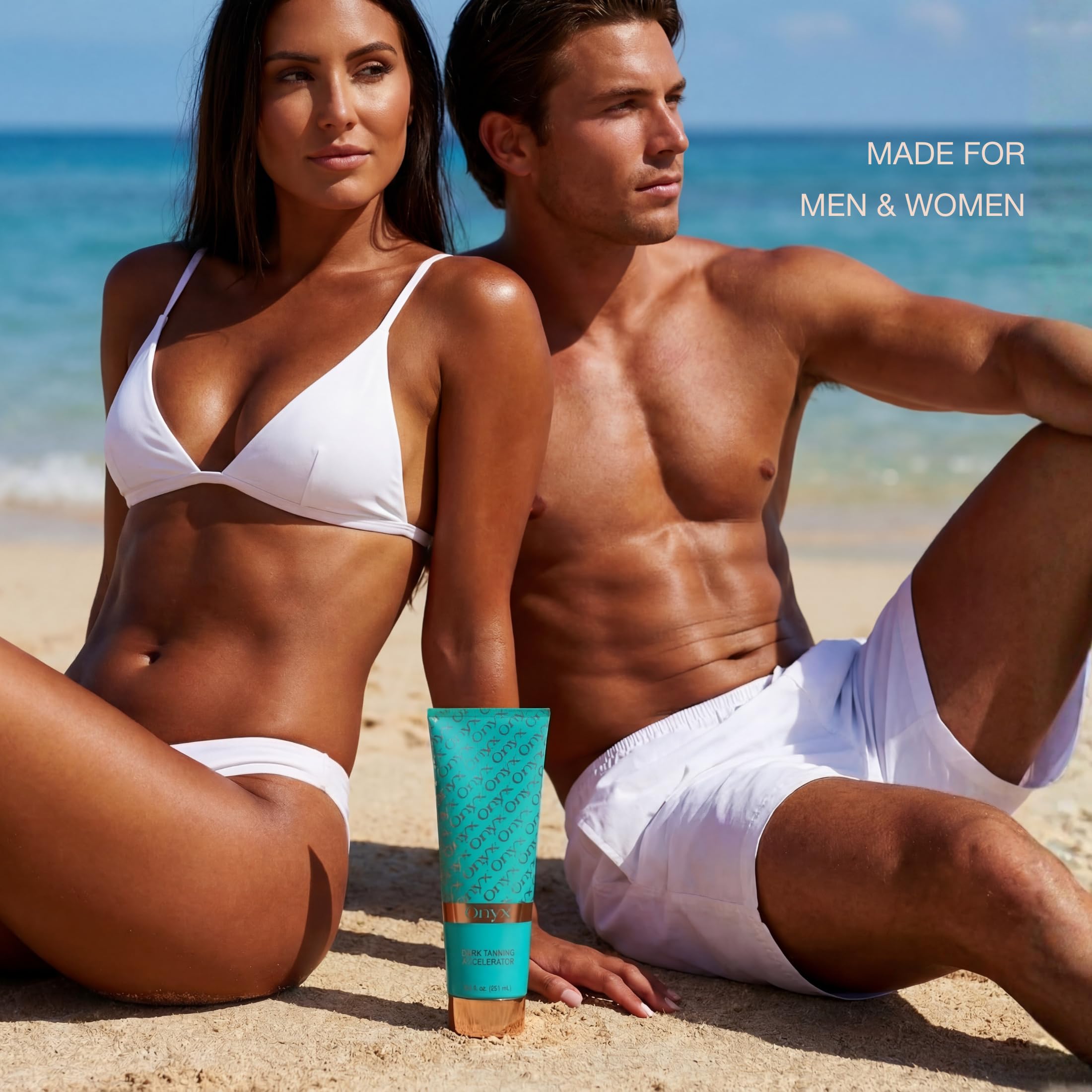 Tropical scent of Onyx tanning accelerator enhances the tanning routine.