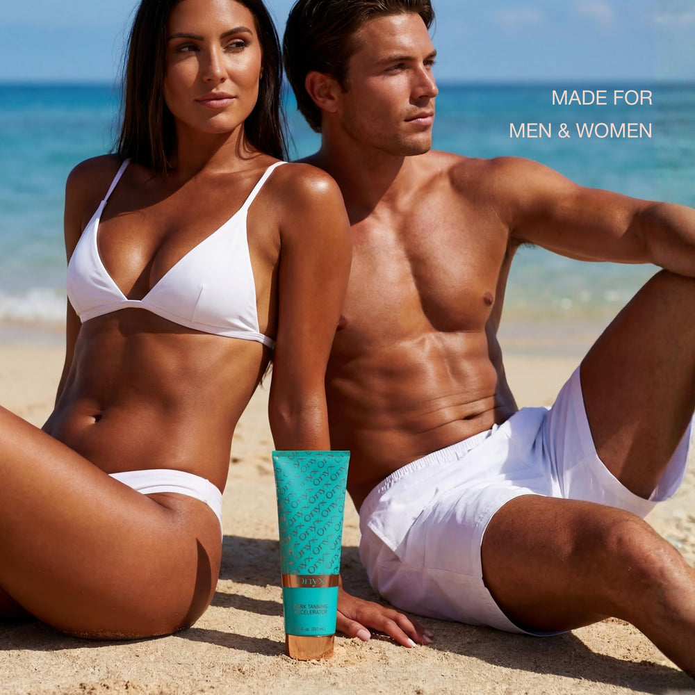 Tropical scent of Onyx tanning accelerator enhances the tanning routine.