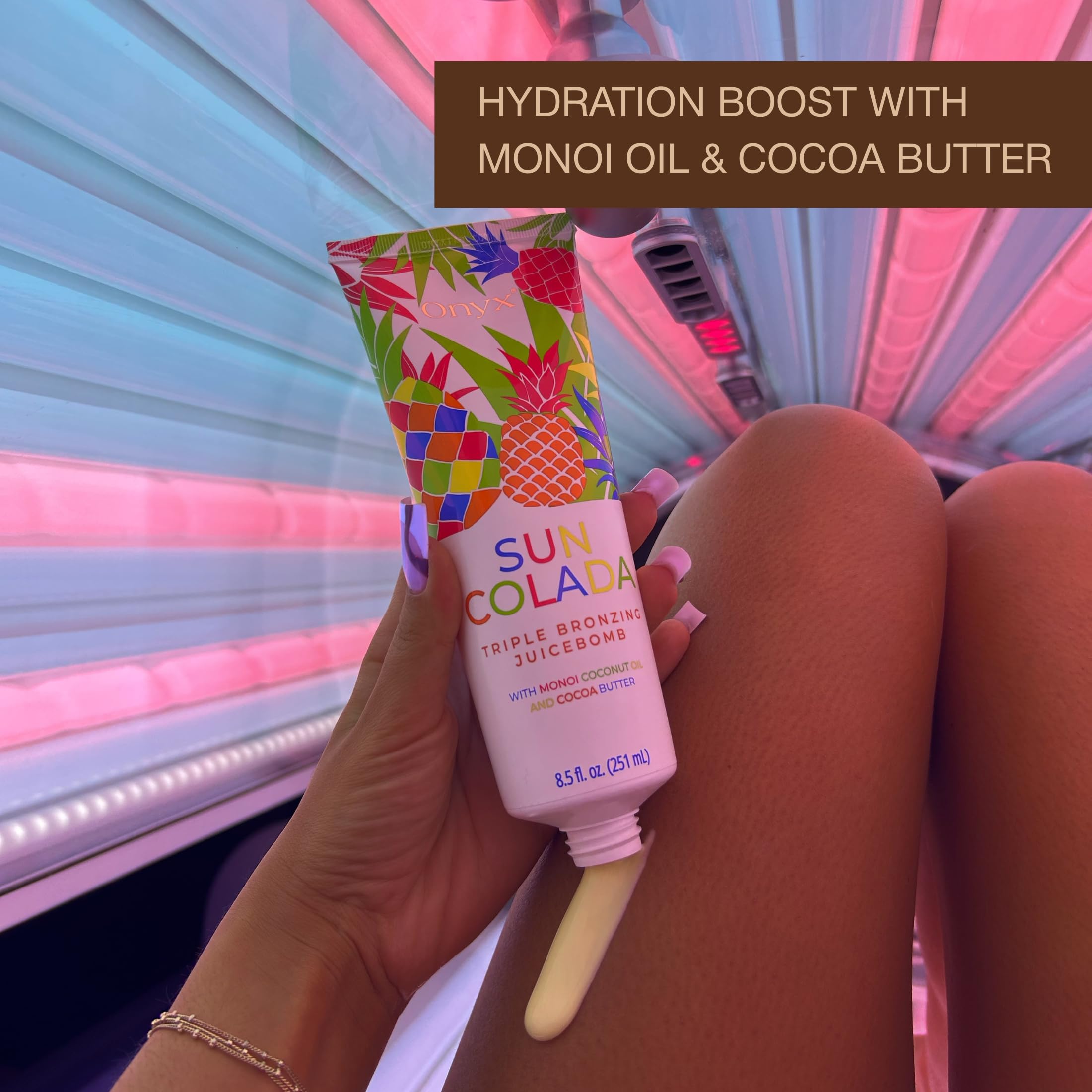 Onyx Suncolada applying on arm demonstrates even, smooth coverage