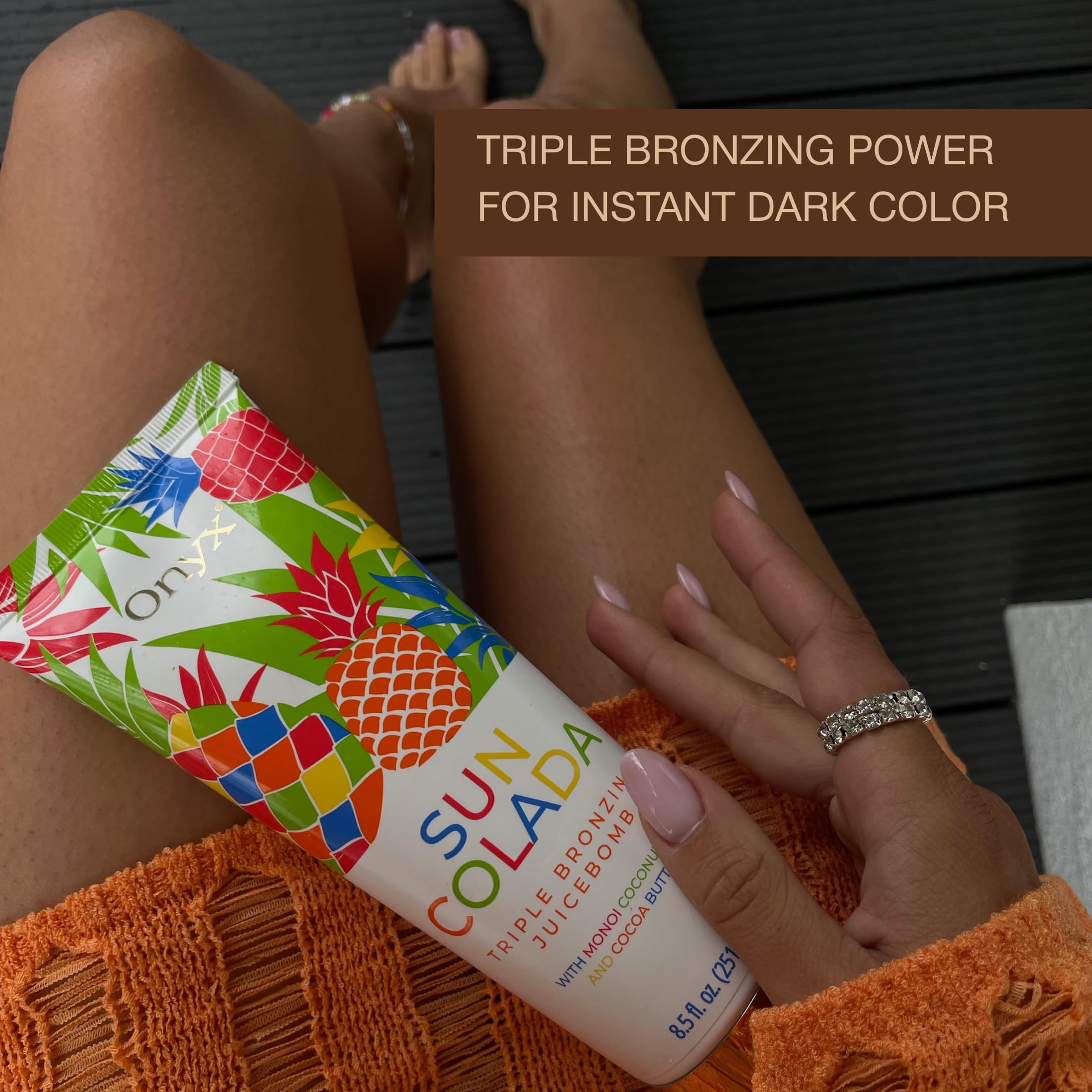 Onyx Suncolada lotion texture swirl demonstrates silky, non-greasy application
