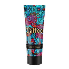 Onyx Tattoo Safe Tanning Lotion bottle shows fade protection for tattoo ink.
