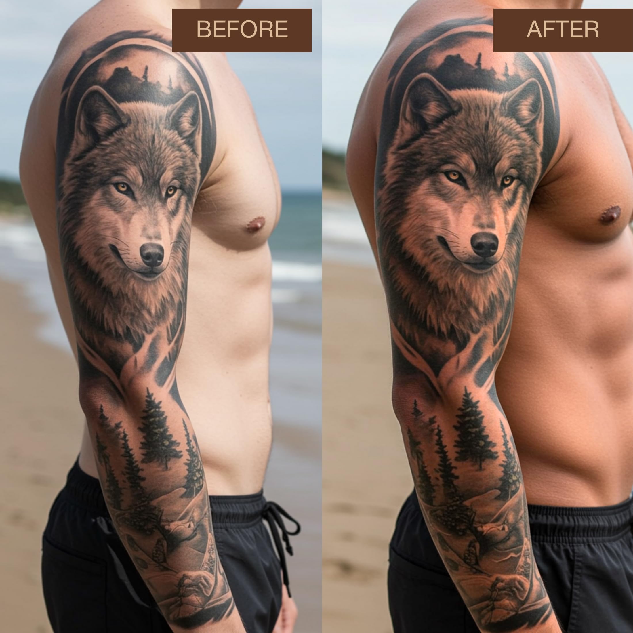 Onyx Tattoo Safe Tanning Lotion sleeve art close-up shows color boost.