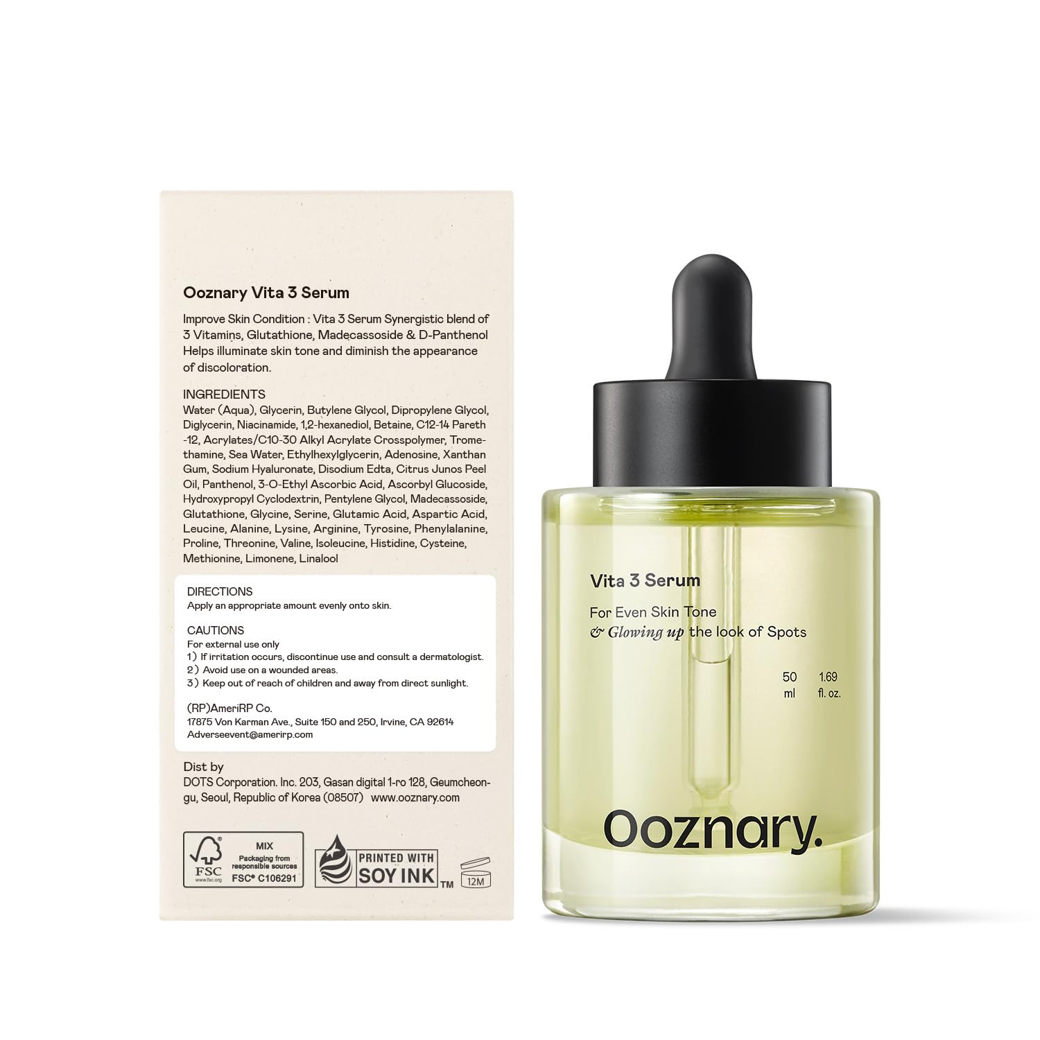 OOZNARY Vita 3 Suero: envase compacto y práctico para viaje.