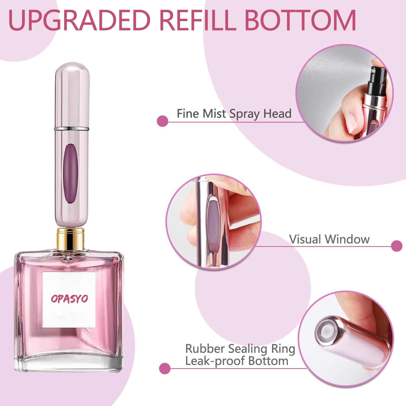 opasyo travel perfume bottle aluminum body, leak proof for safe packing.