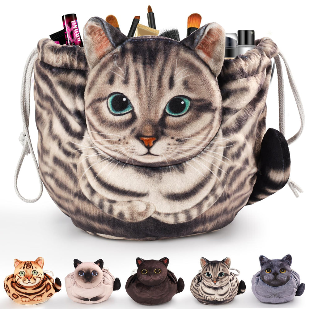 Openhahaha drawstring travel organizer with cat design for easy cosmetics storage.