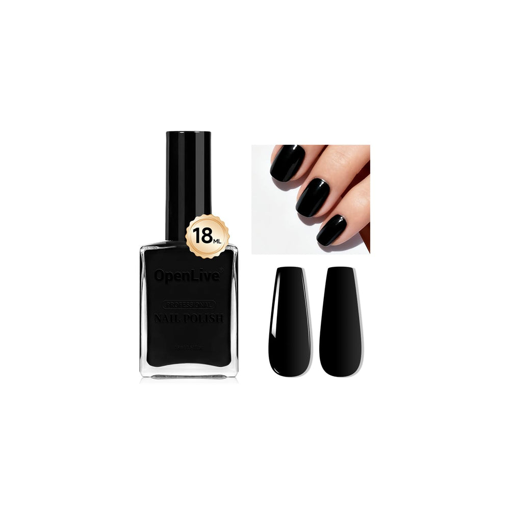 OpenLive 18ml black nail polish bottle enables quick-dry at-home manicures.
