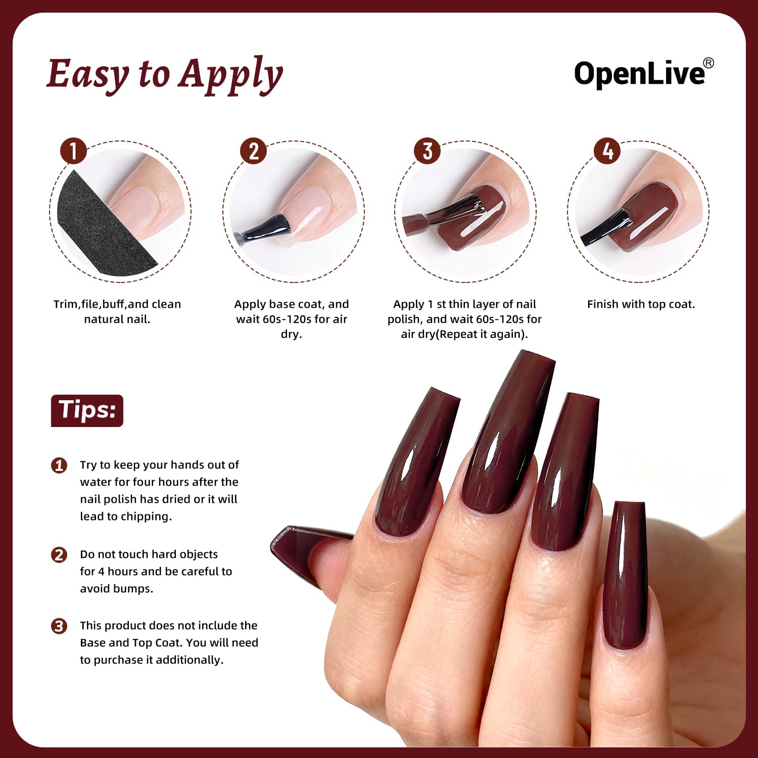 OpenLive base coat ready for nail art and French tips.