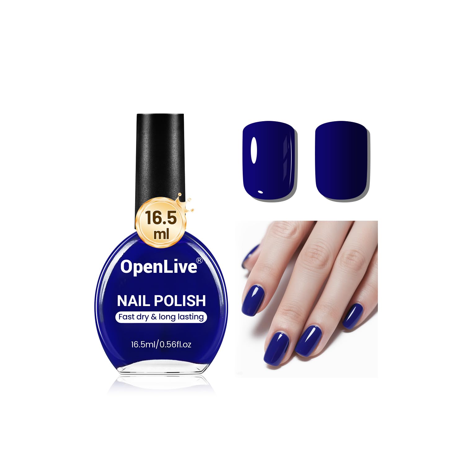 OpenLive dark blue nail polish bottle with a glossy finish for daily wear.