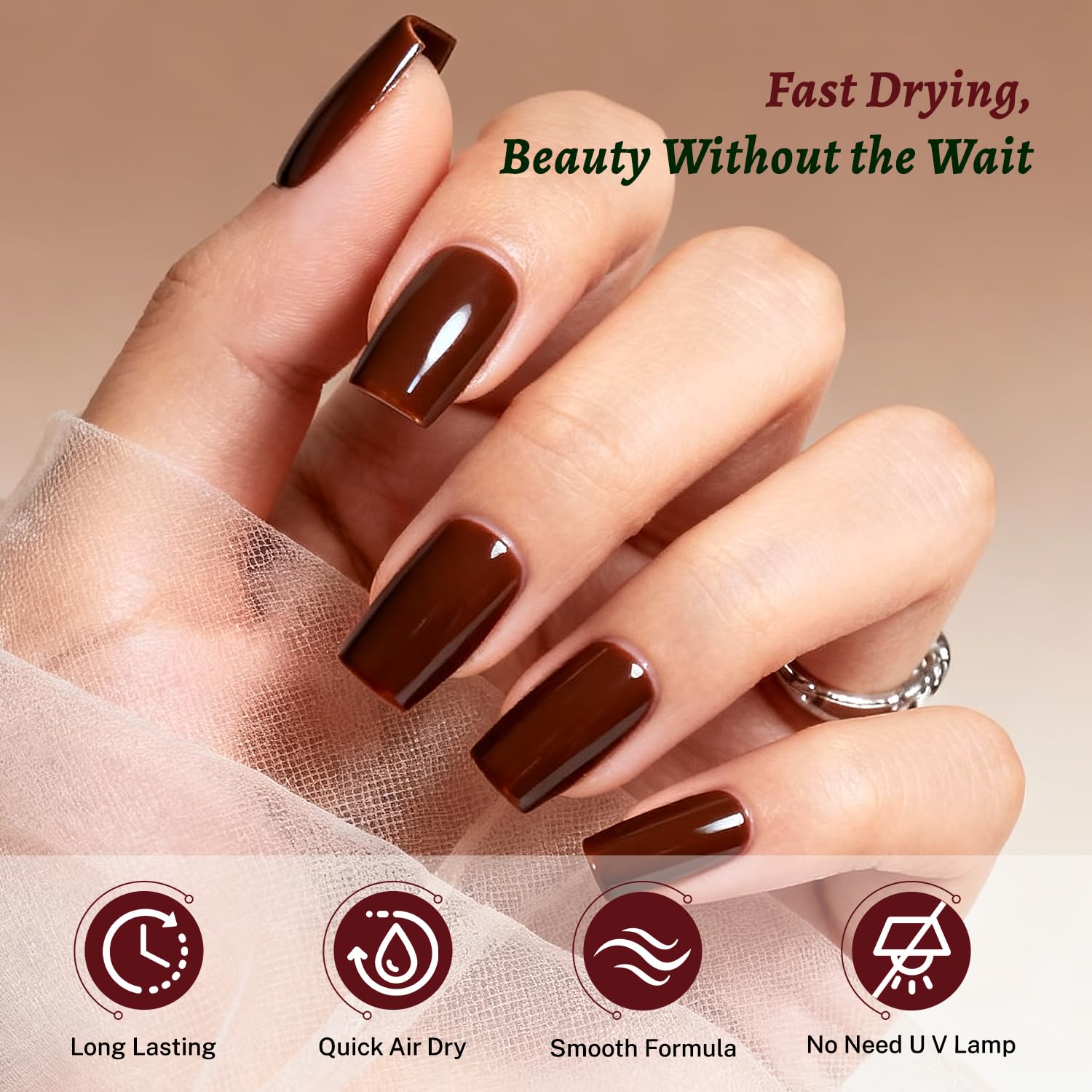 Close-up of OpenLive dark red nails with a high-gloss finish.