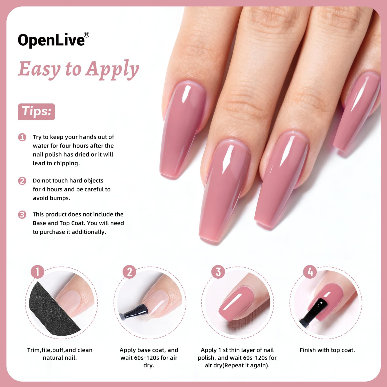 OpenLive 18ml polish shown in a minimalist home manicure setup.