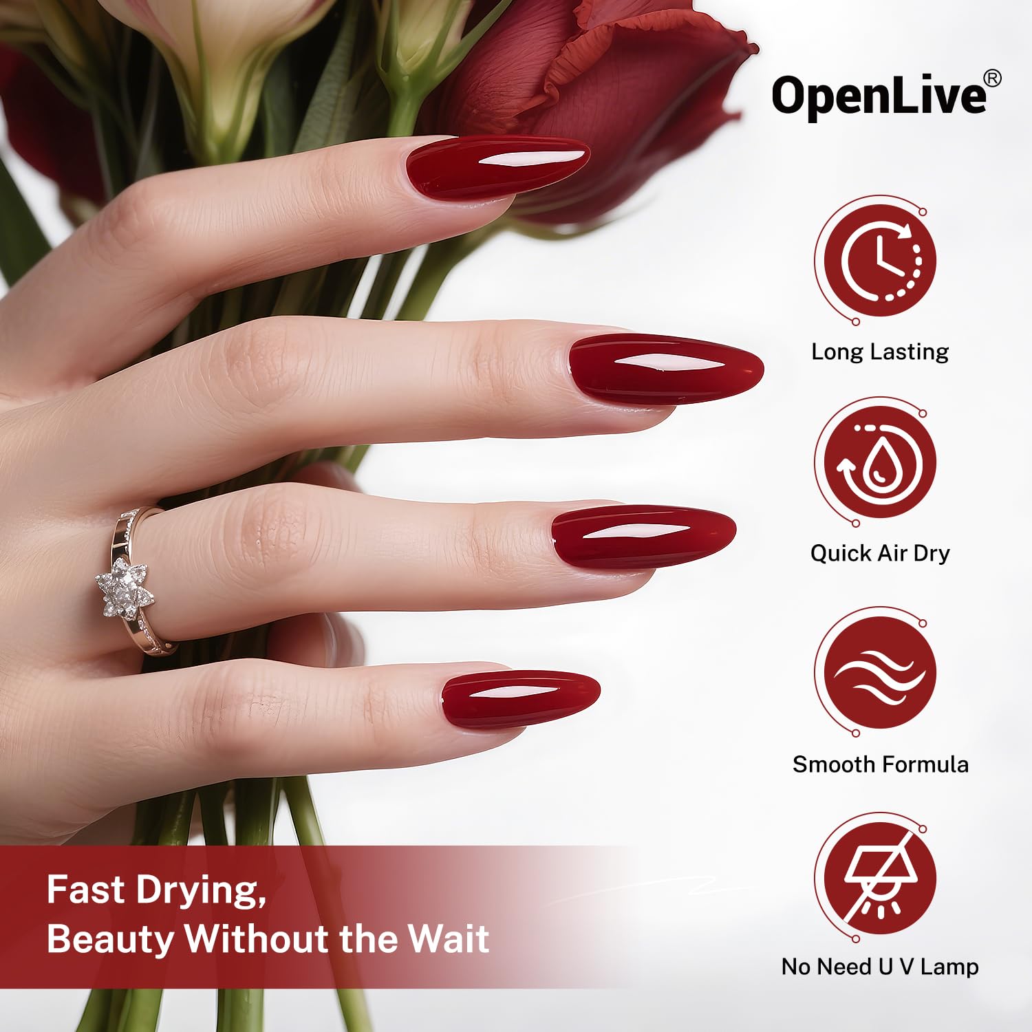 OpenLive fast-dry formula dries quickly on nails