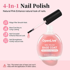 OpenLive Fundacion 4-en-1 uñas: fortalece, cubre imperfecciones y nivela la superficie.