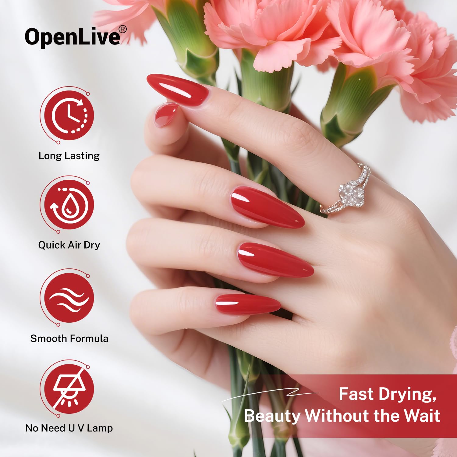 OpenLive high-gloss finish nails reflecting light for a premium look.