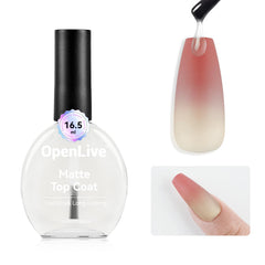 OpenLive Matte Top Coat bottle cap close-up for a sleek velvet matte look.