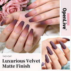 OpenLive Matte Top Coat demonstrates a soft velvet matte finish on nails.