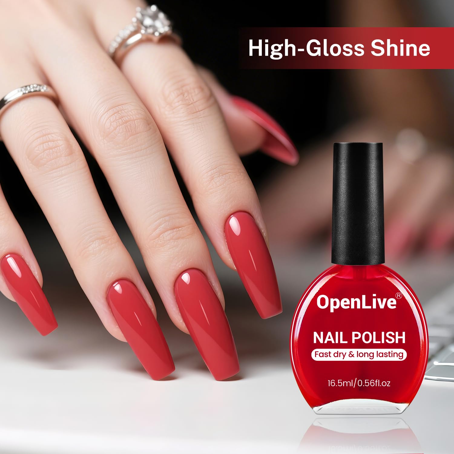 OpenLive bottle cap and brush close-up for easy home manicure.