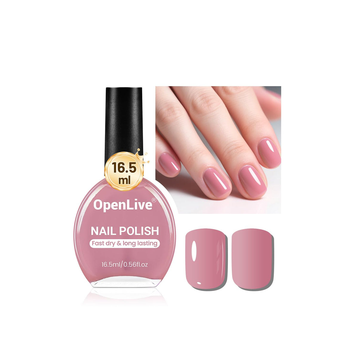 OpenLive dusty rose nail polish bottle front view displaying soft pink color