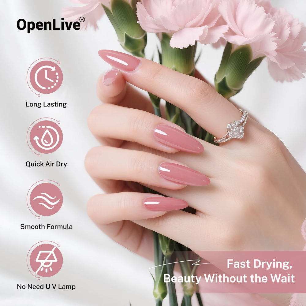 OpenLive dusty rose left-hand manicure with smooth, polished finish