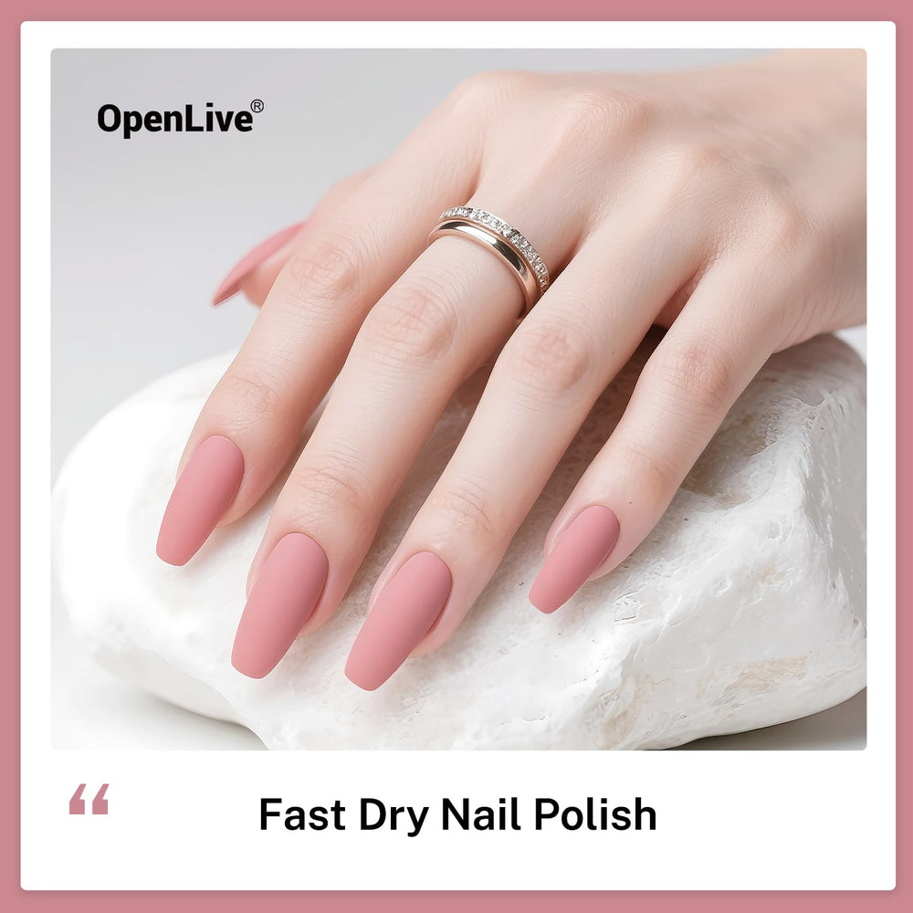 OpenLive dusty rose swatch on nail showing a glossy buildable finish