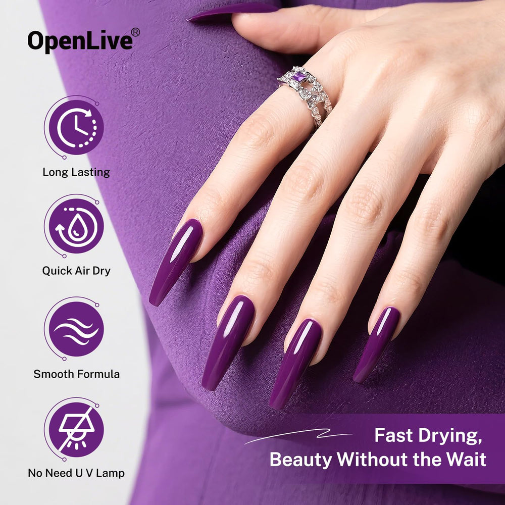 OpenLive purple polish in action demonstrating fast-dry performance