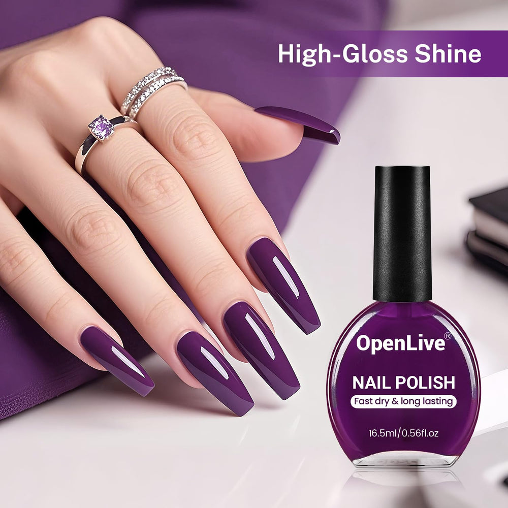 OpenLive purple nail polish close-up reveals a glossy finish