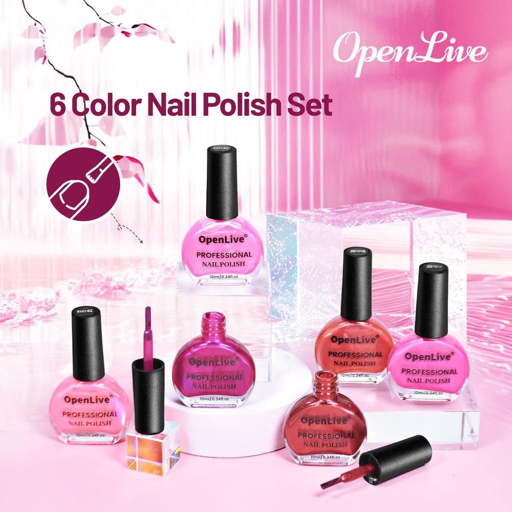 OpenLive pink glitter polish for vibrant, quick-dry shine.