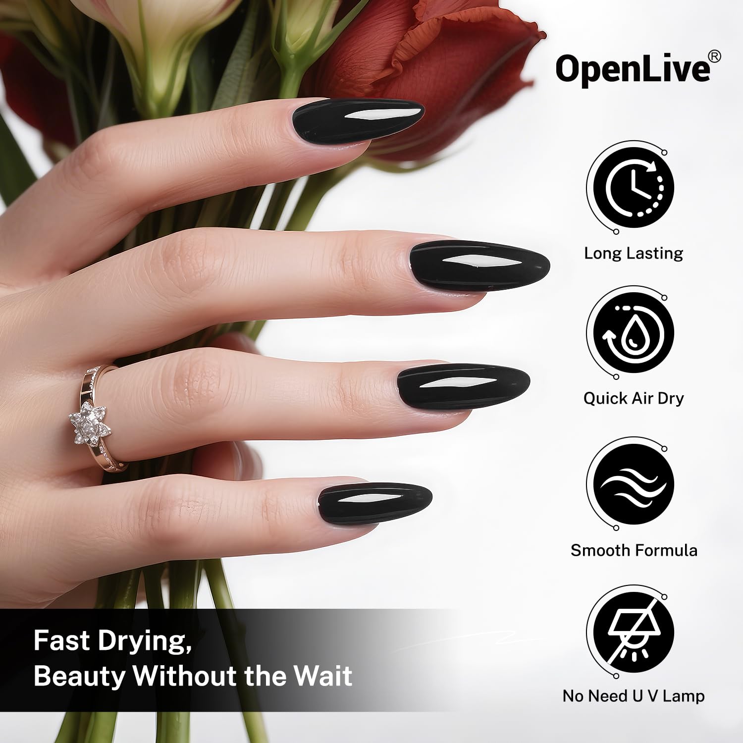 Close-up of glossy OpenLive finish ideal for DIY manicures