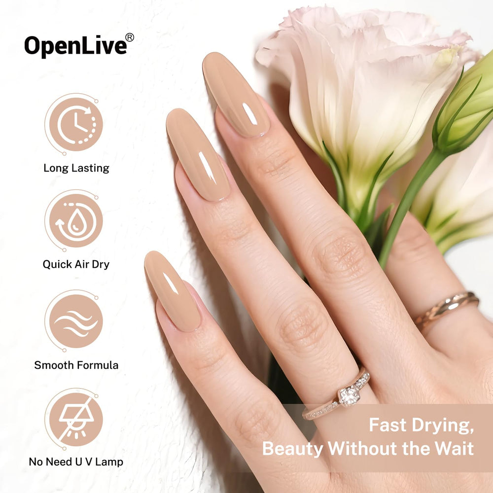 OpenLive Nude Pink Nail Polish air-dries in minutes without a lamp.